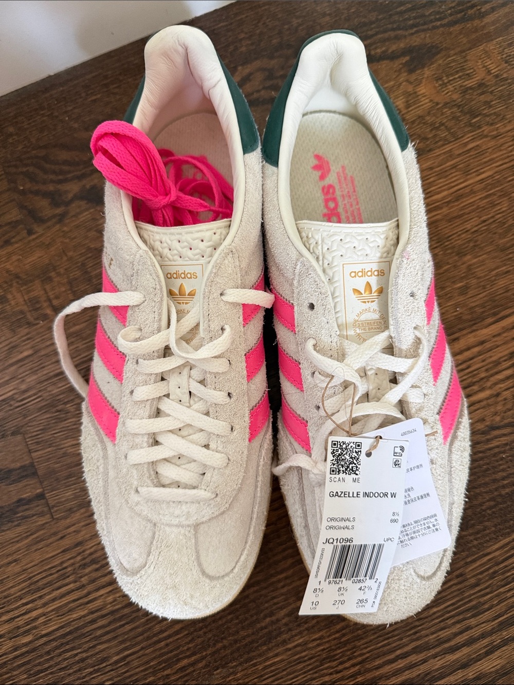 adidas Originals Gazelle Indoor W — Cream Suede with Pink Stripes